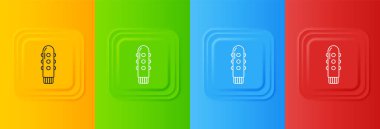 White Dildo vibrator for sex games icon isolated on colorful background. Sex toy for adult. Vaginal exercise machines for intimate. Set icons in square buttons. Vector.