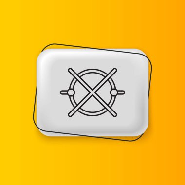 Sarı arkaplanda siyah elektrik devre şeması ikonu izole edildi. Devre kartı. Gümüş dikdörtgen düğme. Vektör.