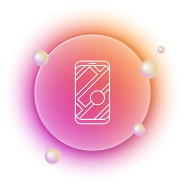 Şehir haritası yön bulma simgesinin beyaz arkaplanda izole edilmiş beyaz bilgileri. Mobil Uygulama Arayüzü tasarımı. Coğrafi konsept. Turuncu ve pembe eğimli çember arka planı. Vektör.