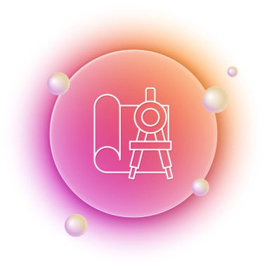 Mühendislik ve çizim için beyaz çizim kağıdı beyaz arkaplanda izole edilmiş pusula simgesi. Turuncu ve pembe eğimli çember arka planı. Vektör.