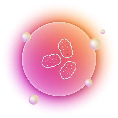 Beyaz arka planda izole edilmiş beyaz tavuk külçeleri simgesi. Turuncu ve pembe eğimli çember arka planı. Vektör.