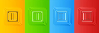 Renkli arka planda beyaz tahta kutu simgesi izole edildi. Kare düğmelere simgeleri yerleştir. Vektör.