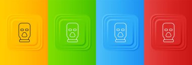 Beyaz kar maskesi simgesi renkli arkaplanda izole edilmiş. Kış sporları için bir parça kıyafet ya da bir suçlu ya da hırsız için bir maske. Kare düğmelere simgeleri yerleştir. Vektör.