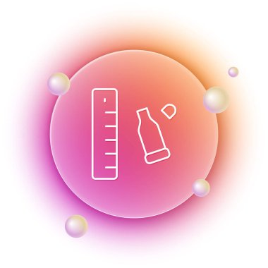 Beyaz kurşun kovanı, beyaz arka planda izole edilmiş belge ikonu için adli cetvelle yerleştirilmiş bir kanıt parçası. Suç mahalli kavramı. Turuncu ve pembe eğimli çember arka planı. Vektör.