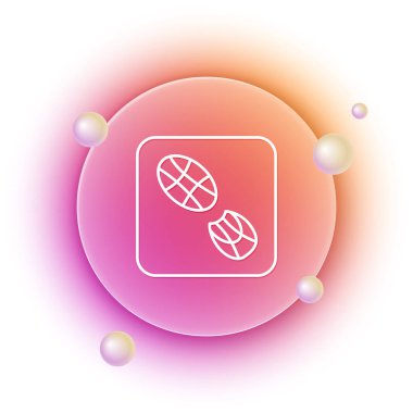 Beyaz insan ayak izleri, beyaz arka planda izole edilmiş ayakkabı ikonu. Ayakkabı tabanı. Turuncu ve pembe eğimli çember arka planı. Vektör.