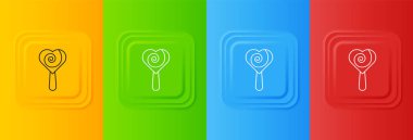 Beyaz lolipop simgesi renkli arkaplanda izole edilmiş. Yemek, lezzetli bir sembol. Kare düğmelere simgeleri yerleştir. Vektör.