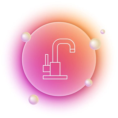 Beyaz su musluğu simgesi beyaz arkaplanda izole edildi. Turuncu ve pembe eğimli çember arka planı. Vektör.