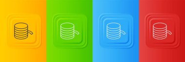 3D yazdırma simgesi için beyaz plastik iplik renkli arkaplanda izole edilmiş. Kare düğmelere simgeleri yerleştir. Vektör.