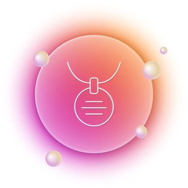 Beyaz arkaplanda isim etiketi simgesi olan beyaz yakalı. Evcil hayvanlar için basit malzemeler. Kedi köpek bakımı. Evcil hayvan zincirleri. Turuncu ve pembe eğimli çember arka planı. Vektör.