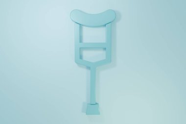 Blue Crutch or crutches icon isolated on blue background. Equipment for rehabilitation of people with diseases of musculoskeletal system. Minimalism concept. 3D render illustration.