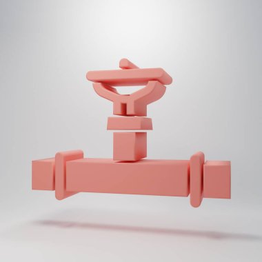 Pink Industry metallic pipe and valve icon isolated on pink background. Minimalism concept. 3D render illustration.