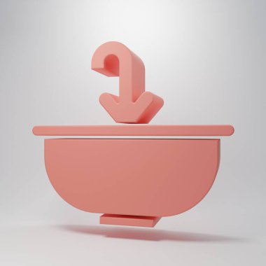 Pembe arka planda su musluğu ikonu olan pembe lavabo. Minimalizm kavramı. 3 Boyutlu resimleme.