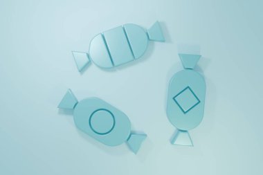 Mavi Şeker simgesi mavi arkaplanda izole edildi. Minimalizm kavramı. 3 Boyutlu resimleme.
