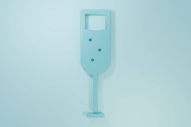 Mavi arka planda izole edilmiş mavi şampanya ikonu. Minimalizm kavramı. 3 Boyutlu resimleme.