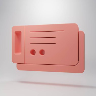 Pembe seyahat bileti ikonu pembe arka planda izole edilmiş. Tren, gemi, uçak, tramvay, otobüs. Seyahat servisi konsepti. Minimalizm kavramı. 3 Boyutlu resimleme.