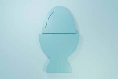 Mavi arka planda izole edilmiş bir simge üzerinde mavi Paskalya yumurtası. Mutlu Paskalyalar. Minimalizm kavramı. 3 Boyutlu resimleme.