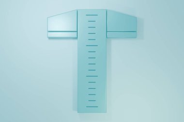 Profesyonel taslak ikonu için mavi T kare çizgi mavi arkaplanda izole edildi. Minimalizm kavramı. 3 Boyutlu resimleme.