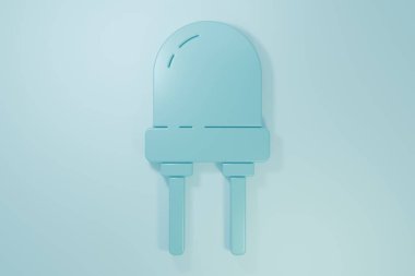 Blue Light emitting diode icon isolated on blue background. Semiconductor diode electrical component. Minimalism concept. 3D render illustration.