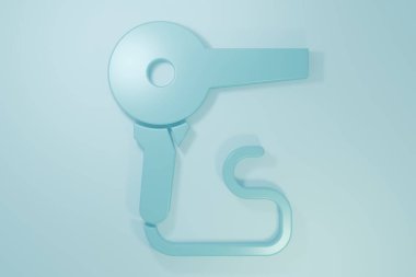 Mavi saç kurutma ikonu mavi arkaplanda izole edildi. Saç kurutma makinesi tabelası. Saç kurutma sembolü. Sıcak hava üflüyor. Minimalizm kavramı. 3 Boyutlu resimleme.