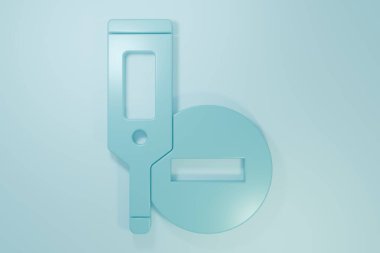 Tıbbi muayene ikonu için mavi tıbbi termometre mavi arka planda izole edildi. Minimalizm kavramı. 3 Boyutlu resimleme.
