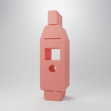 Tıbbi muayene ikonu için pembe medikal termometre pembe arka planda izole edilmiş. Minimalizm kavramı. 3 Boyutlu resimleme.