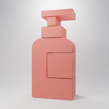 Pink Bottle of shampoo icon isolated on pink background. Minimalism concept. 3D render illustration.