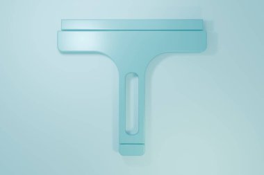 Mavi arka planda izole edilmiş pencere simgesi için kauçuk temizleme hizmeti. Silecek, kazıyıcı, silecek. Minimalizm kavramı. 3 Boyutlu resimleme.
