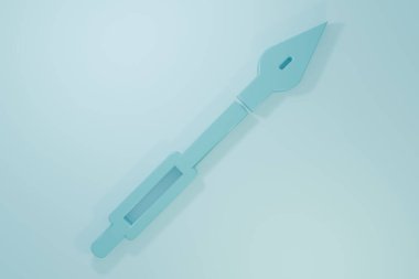 Mavi ortaçağ mızrak ikonu mavi arkaplanda izole edilmiş. Ortaçağ silahı. Minimalizm kavramı. 3 Boyutlu resimleme.