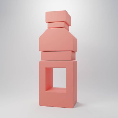 Pembe arka planda izole edilmiş pembe bir su ikonu. Soda su içme tabelası. Minimalizm kavramı. 3 Boyutlu resimleme.