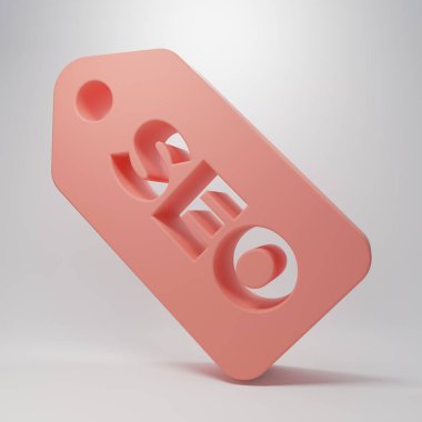 Pembe SEO optimizasyon simgesi pembe arka planda izole edildi. Minimalizm kavramı. 3 Boyutlu resimleme.