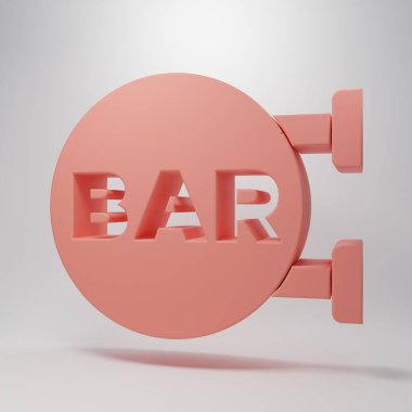 Pembe sokak tabelasında pembe arka planda izole edilmiş yazı çubuğu simgesi var. Reklamlar için uygun bar, kafe, restoran. Minimalizm kavramı. 3 Boyutlu resimleme.