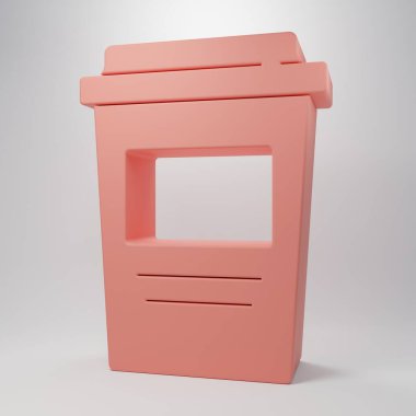 Pembe kahve fincanı pembe arka planda izole edilmiş bir ikon haline gelecek. Minimalizm kavramı. 3 Boyutlu resimleme.
