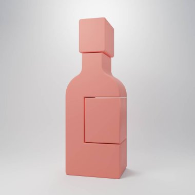 Pembe şampanya şişesi ikonu pembe arka planda izole edilmiş. Minimalizm kavramı. 3 Boyutlu resimleme.