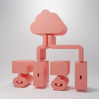 Pembe Bilgisayar ağı simgesi pembe arkaplanda izole edildi. Laptop ağı. İnternet bağlantısı. Minimalizm kavramı. 3 Boyutlu resimleme.