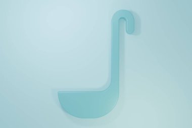 Mavi Mutfak kepçesi simgesi mavi arkaplanda izole edilmiş. Mutfak aletleri. Çatal kaşık tabelası. Minimalizm kavramı. 3 Boyutlu resimleme.