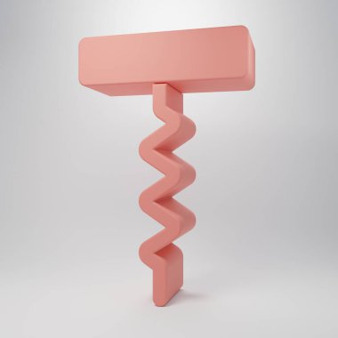 Pembe şarap tirbuşon simgesi pembe arka planda izole edilmiş. Minimalizm kavramı. 3 Boyutlu resimleme.