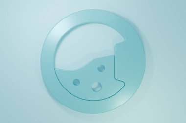 Mavi Yıkama simgesi mavi arkaplanda izole edildi. Çamaşır makinesi simgesi. Çamaşır makinesi, çamaşır makinesi. Ev aletleri sembolü. Minimalizm kavramı. 3 Boyutlu resimleme.