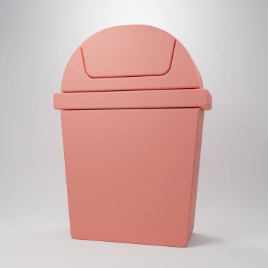 Pembe çöp kutusu simgesi pembe arkaplanda izole edilmiş. Çöp kutusu tabelası. Sepet simgesini geri dönüştür. Ofis çöpü ikonu. Minimalizm kavramı. 3 Boyutlu resimleme.