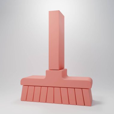 Pink Handle broom icon isolated on pink background. Cleaning service concept. Minimalism concept. 3D render illustration.