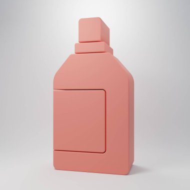 Çamaşır deterjanı, çamaşır suyu, bulaşık deterjanı ya da pembe arka planda izole edilmiş başka bir temizlik malzemesi ikonu için pembe plastik şişe. Minimalizm kavramı. 3 Boyutlu resimleme.