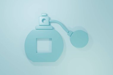 Mavi Parfüm ikonu mavi arkaplanda izole edilmiş. Minimalizm kavramı. 3 Boyutlu resimleme.