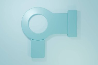 Mavi saç kurutma ikonu mavi arkaplanda izole edildi. Saç kurutma makinesi tabelası. Saç kurutma sembolü. Sıcak hava üflüyor. Minimalizm kavramı. 3 Boyutlu resimleme.