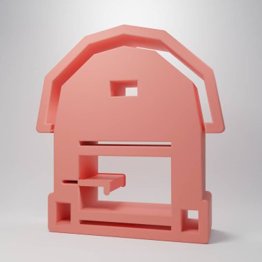 Pembe Çiftlik Evi ikonu pembe arka planda izole edilmiş. Minimalizm kavramı. 3 Boyutlu resimleme.
