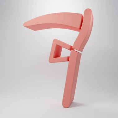 Pembe Scythe simgesi pembe arkaplanda izole edilmiş. Mutlu Cadılar Bayramı Partisi. Minimalizm kavramı. 3 Boyutlu resimleme.