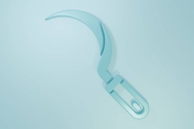 Mavi Orak simgesi mavi arkaplanda izole edildi. Kanca işaretini topluyorum. Minimalizm kavramı. 3 Boyutlu resimleme.