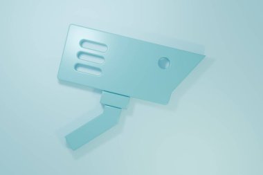 Mavi güvenlik kamerası simgesi mavi arkaplanda izole edildi. Minimalizm kavramı. 3 Boyutlu resimleme.