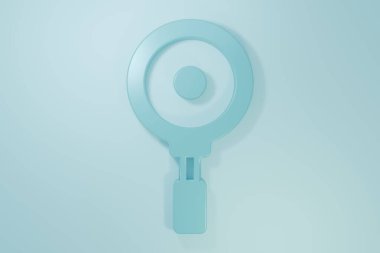 Mavi kızartma tavası simgesi mavi arkaplanda izole edildi. Kızartma veya kızartma gıda sembolü. Minimalizm kavramı. 3 Boyutlu resimleme .