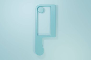 Mavi Et Helikopteri simgesi mavi arkaplanda izole edildi. Et için mutfak bıçağı. Kasap bıçağı. Minimalizm kavramı. 3 Boyutlu resimleme .