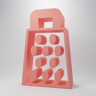 Pembe Grater simgesi pembe arkaplanda izole edilmiş. Mutfak sembolü. Mutfak aletleri. Çatal bıçak seti. Minimalizm kavramı. 3 Boyutlu resimleme .