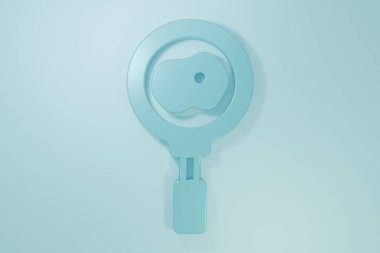 Mavi arka planda izole edilmiş tavada kızarmış yumurta. Kızartma veya kızartma gıda sembolü. Minimalizm kavramı. 3 Boyutlu resimleme .